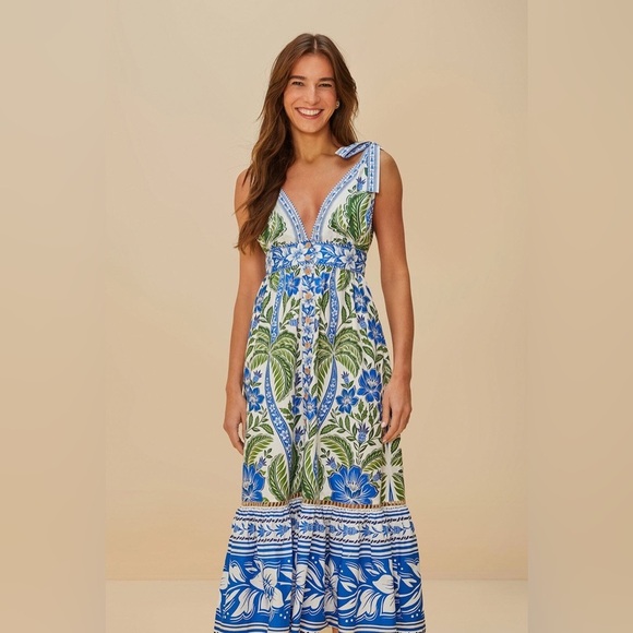 FARM Rio Dresses & Skirts - FARM Rio Blue and Green Floral Midi Dress Mty